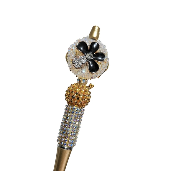 Fashion Fancy Bling Elephant Rhinestones Custom Beaded Ballpoint Twist Pen Gold - Picture 4 of 8